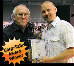 Website designer Richard Stangroom receiving the Carp-Talk ‘Best Angling Award’ 2008